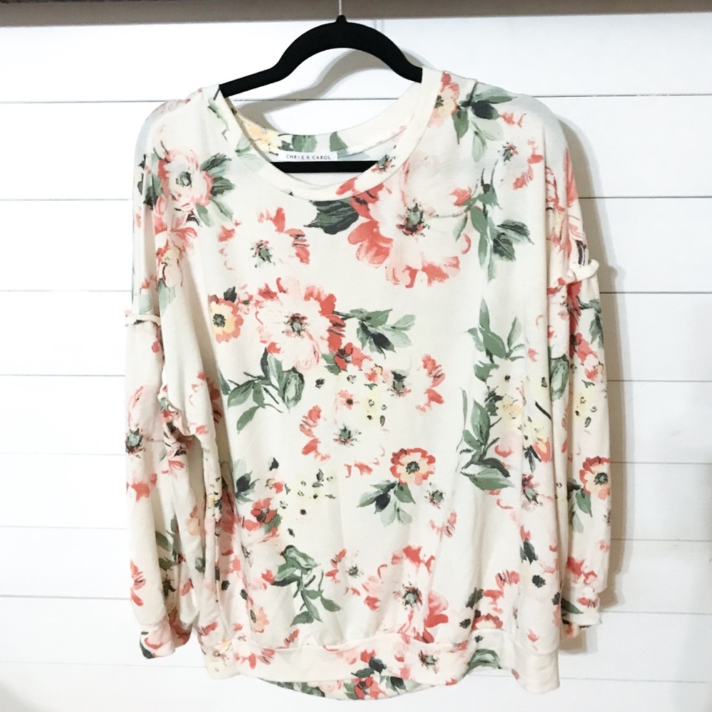 Super Soft Floral Sweater with Ruffle Sleeve